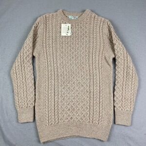 Aran Irish Womens Merino Wool Sweater Cable Knit Traditional Fisherman Pullover